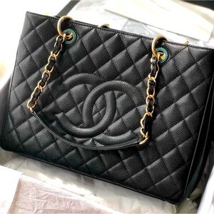 SOLD! Authentic Chanel Black Caviar GST Grand Shopping Tote GHW!